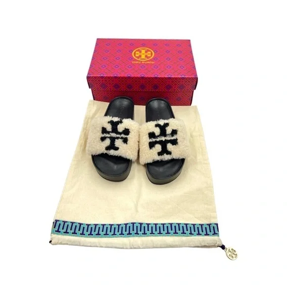 ✨ Tory Burch Faux-Shearling Double T Flatform Slides | NWT | Size 5 - Picture 7 of 15